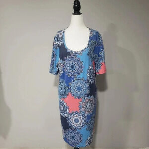 Sunsets &  Sweet Tea Womans Size PXL Blue/pink Shift Dress.